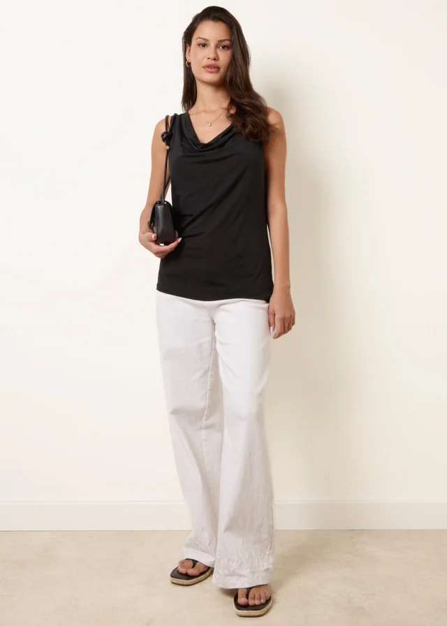 Blue Vanilla Black Sleeveless Cowl Neck Viscose Jersey Top