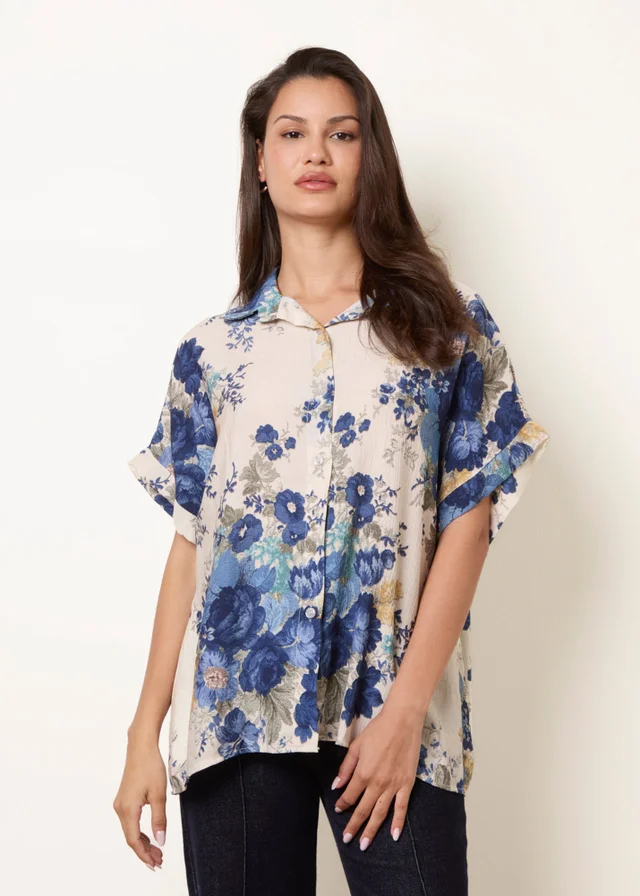 Blue Vanilla Navy Floral Button Front Shirt