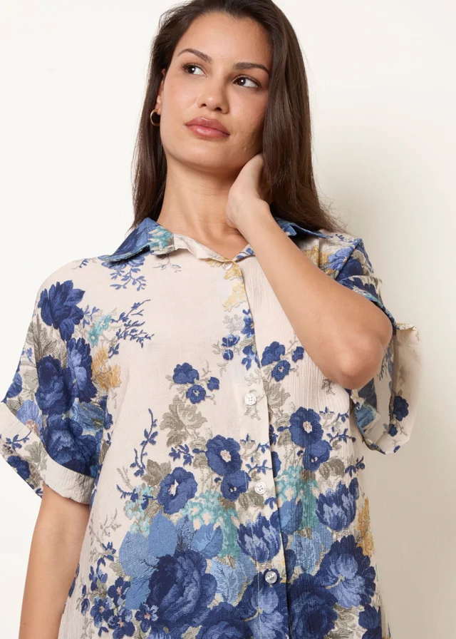 Blue Vanilla Navy Floral Button Front Shirt