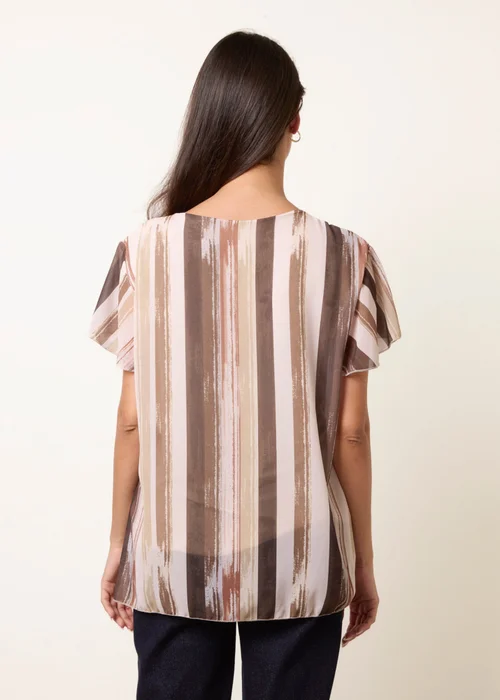Blue Vanilla Beige Short Sleeve Pleated Paint Top - S/M Image 4