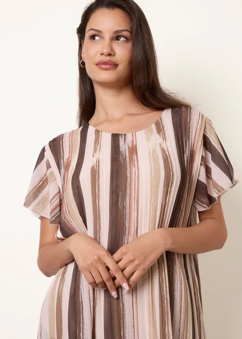 Blue Vanilla Beige Short Sleeve Pleated Paint Top - S/M Image 2