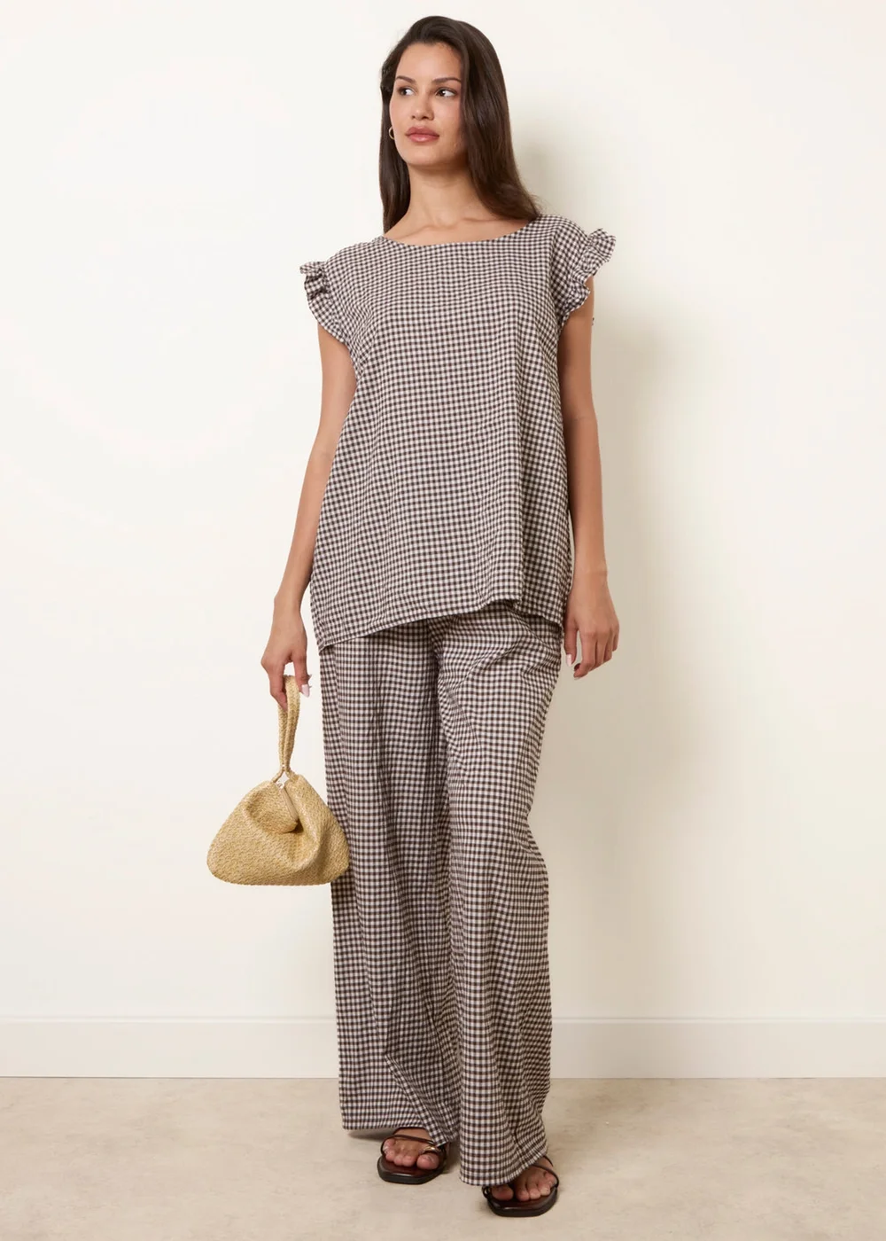 Blue Vanilla Brown Two Piece Gingham Set - S/M Image 1