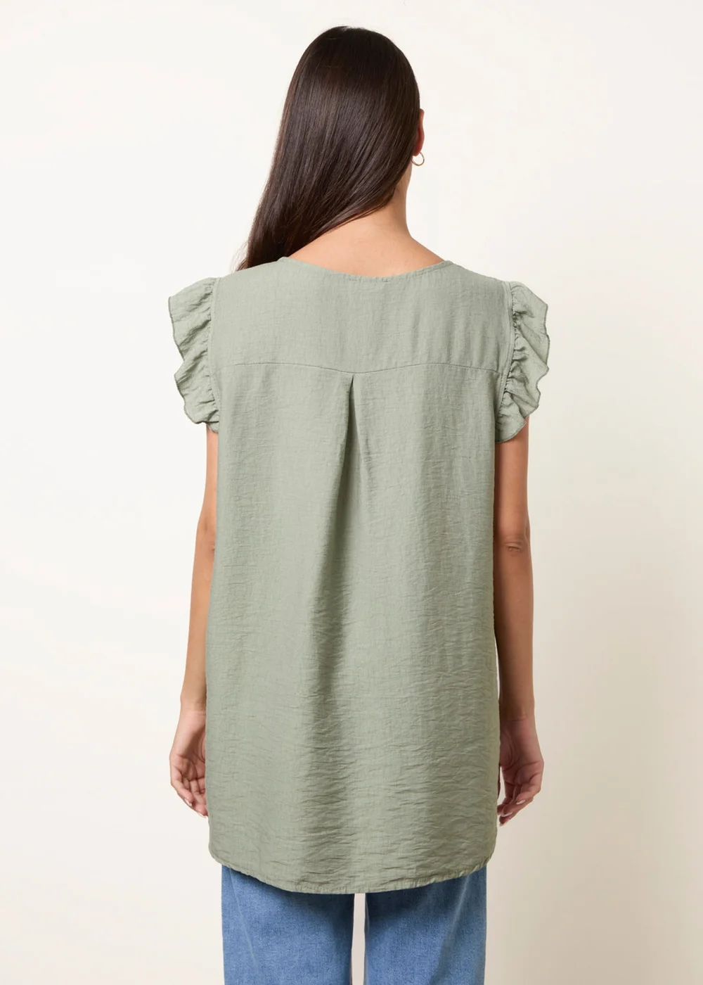 Blue Vanilla Khaki One Button Frill Sleeve Top - One Size Image 4
