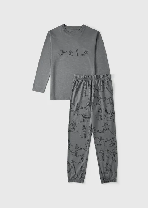 Boys Charcoal Football Long Sleeve Pyjamas (7-13yrs) - 7 Yrs Image 1