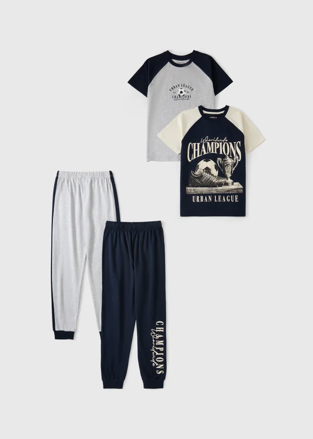 2 Pack Boys Navy Football Champion Pyjamas (7-13 yrs)