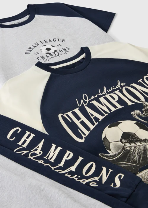 2 Pack Boys Navy Football Champion Pyjamas (7-13 yrs) - Age 7 Years Image 2