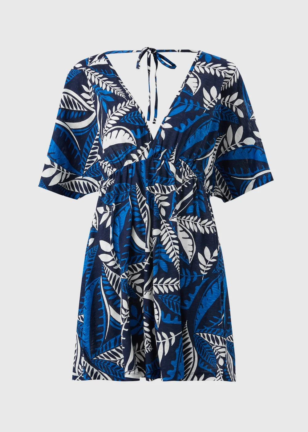 Blue Patterned Jersey Kaftan - S Image 1