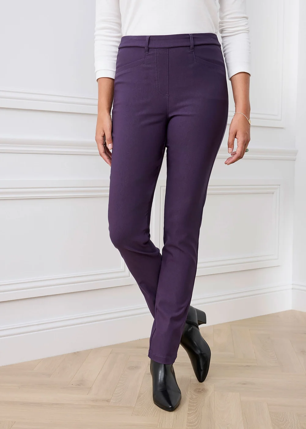 Cotton Traders Amethyst Super Stretchy Pull On Slim Leg Trousers - 18 Image 2