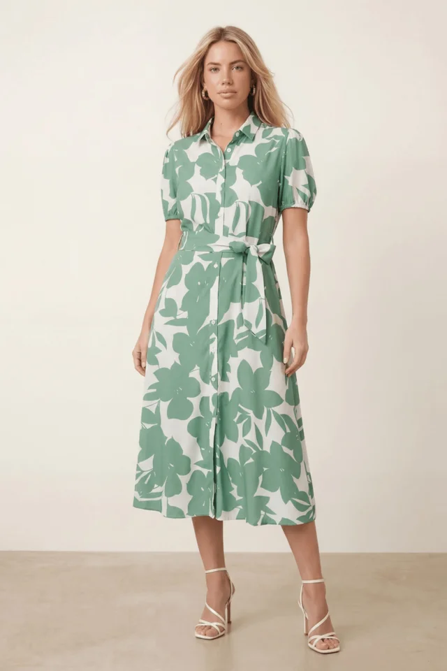 Style Cheat Green Tie Front Shirt Dress
