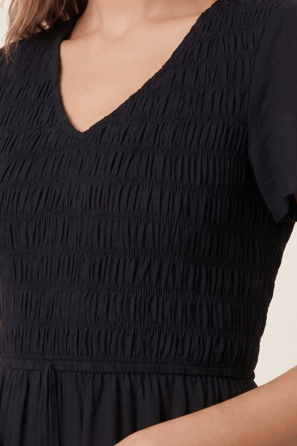 Style Cheat Black V Neck Shirred Midi Dress - 12 Image 2