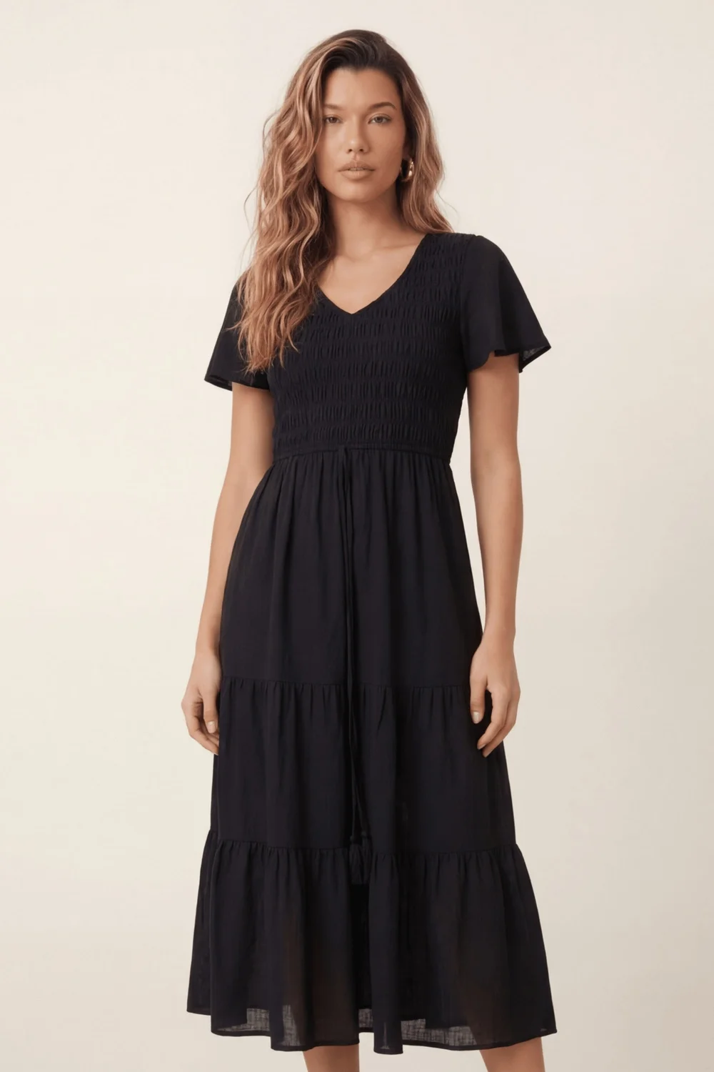Style Cheat Black V Neck Shirred Midi Dress - 12 Image 3