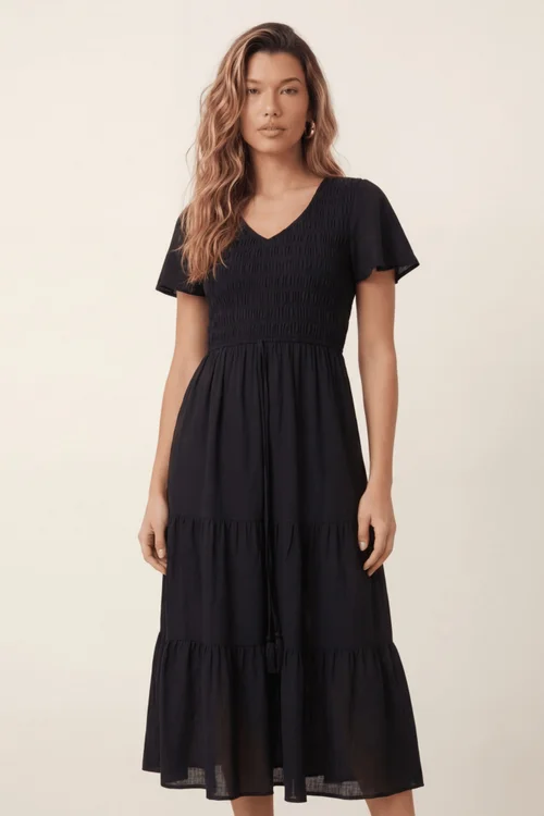 Style Cheat Black V Neck Shirred Midi Dress - 12 Image 3