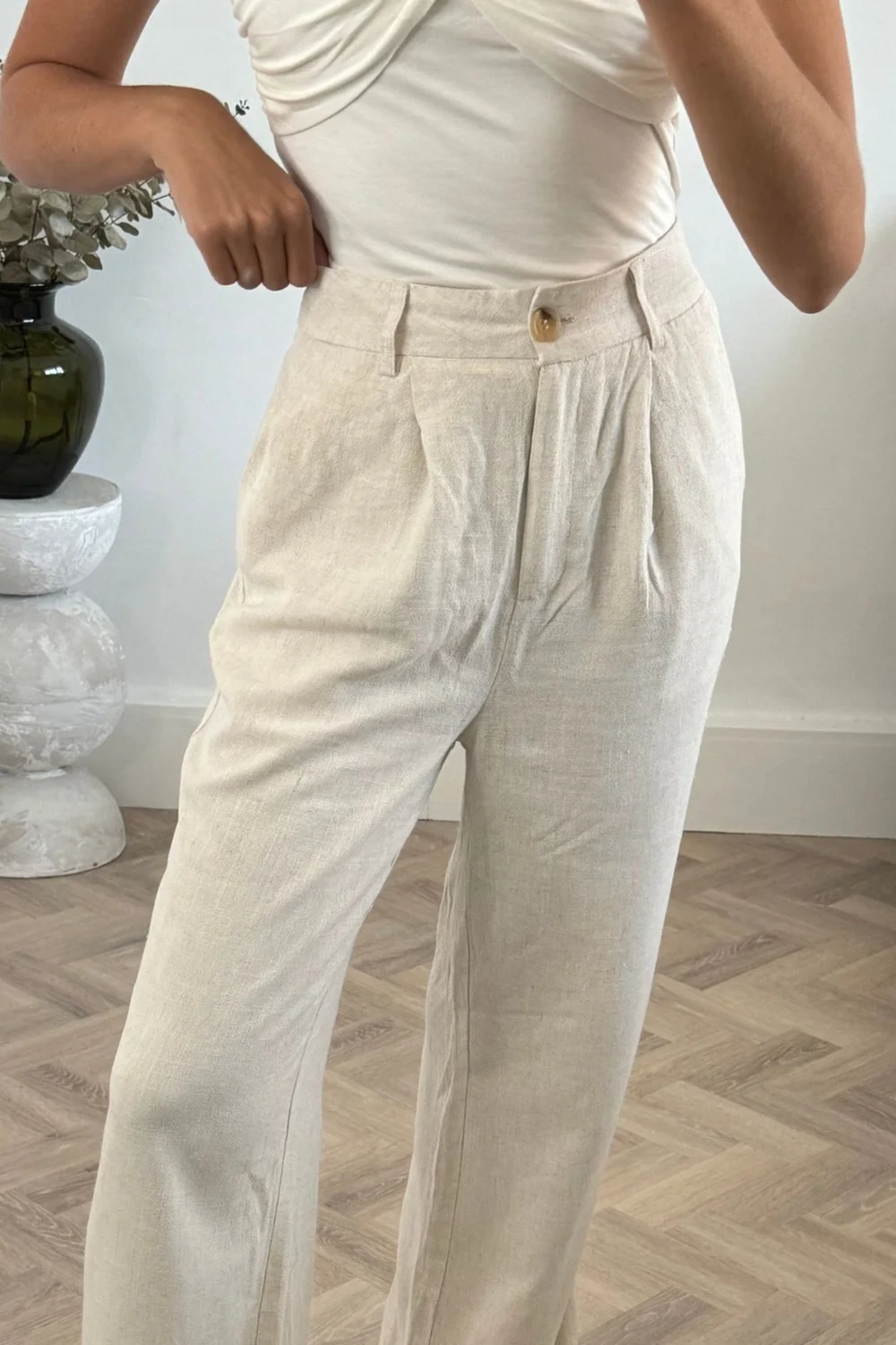 Style Cheat Claire Neutral Linen Straight Leg Trouser - 6 Image 5