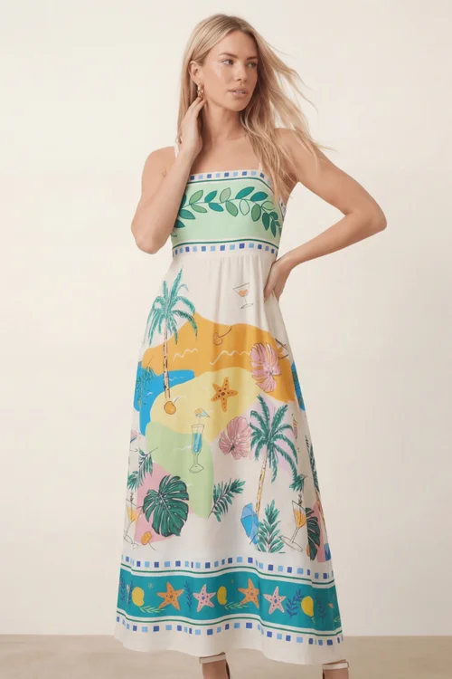 Style Cheat Orange Placement Print Tropical Midi Dress - 10 Image 1