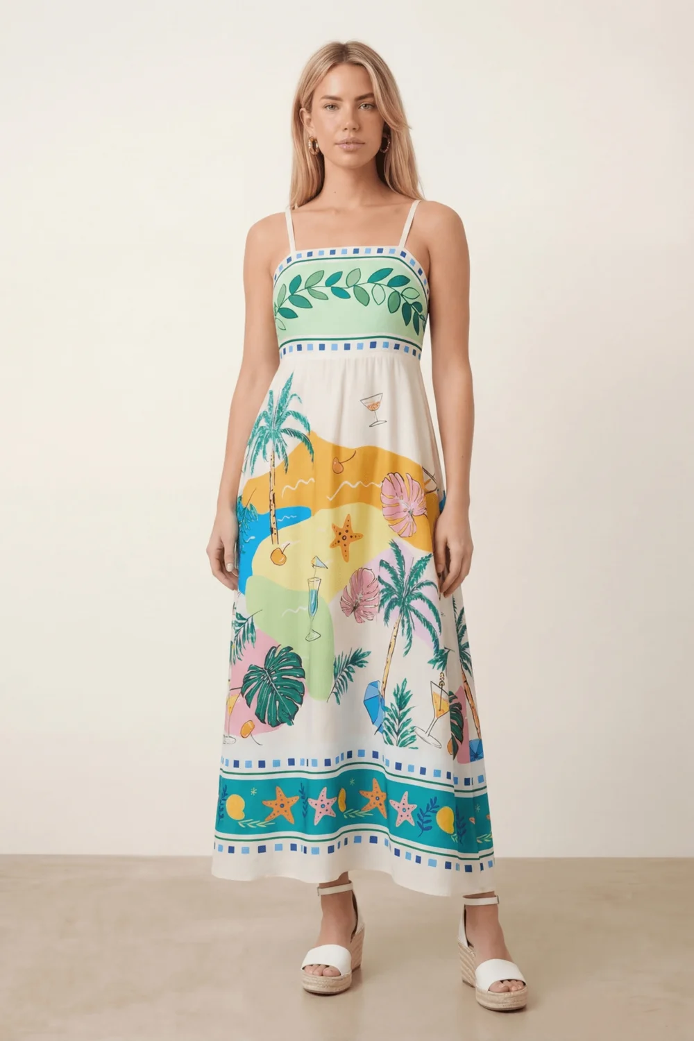 Style Cheat Orange Placement Print Tropical Midi Dress - 10 Image 2