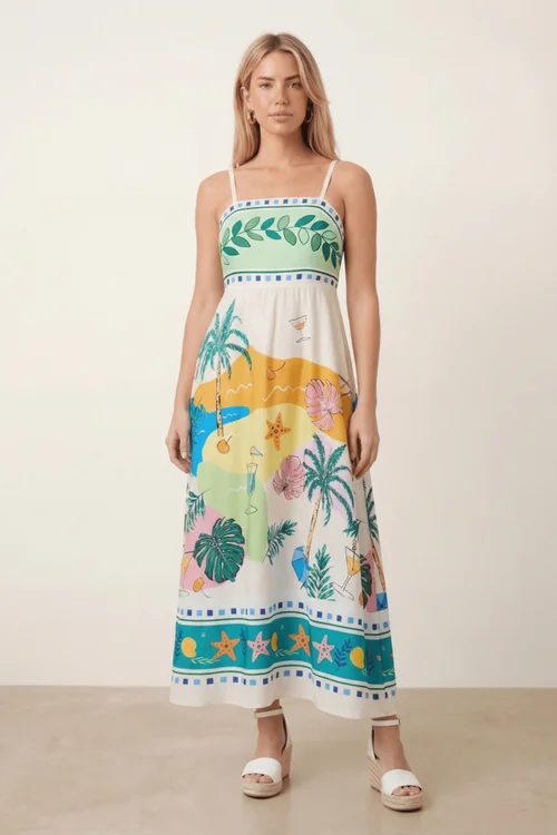 Style Cheat Orange Placement Print Tropical Midi Dress - 10 Image 2