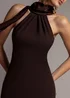 Goddiva Brown Scuba & Velvet Satin Halterneck Maxi Dress With Back Sash - 10 Image 4