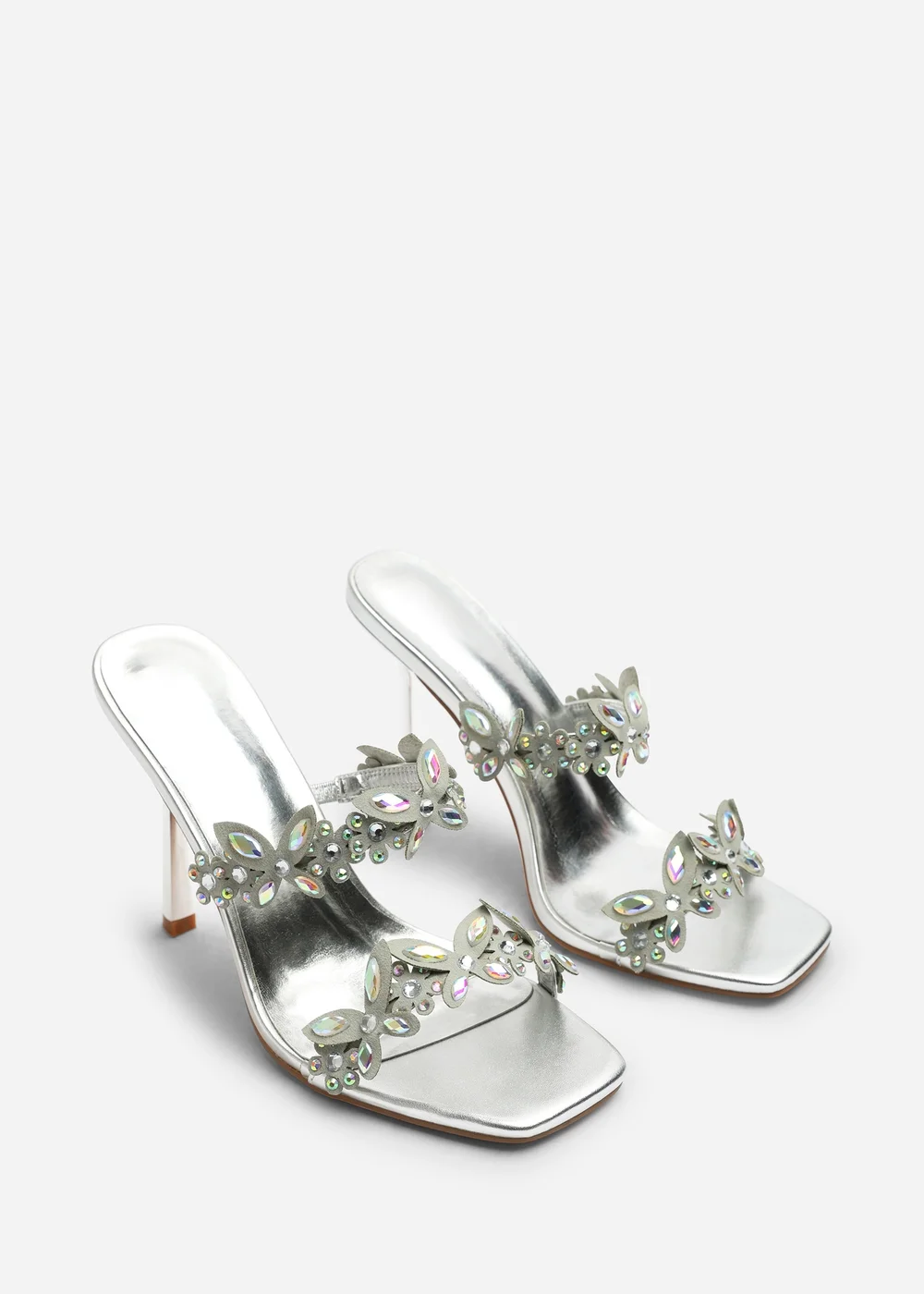 Where's That From Dazira Silver Cut Out Flower Trim Detail Heeled Mules - Size 6 Image 3
