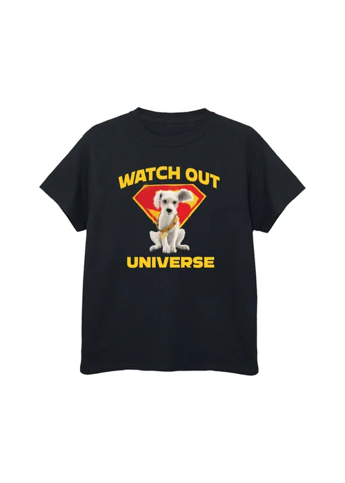 Ada & Ted DC Comics Supergirl Krypto Watch Out Boys Black Graphic T-Shirt (3-13 Years) - 7-8 Yrs Image 1