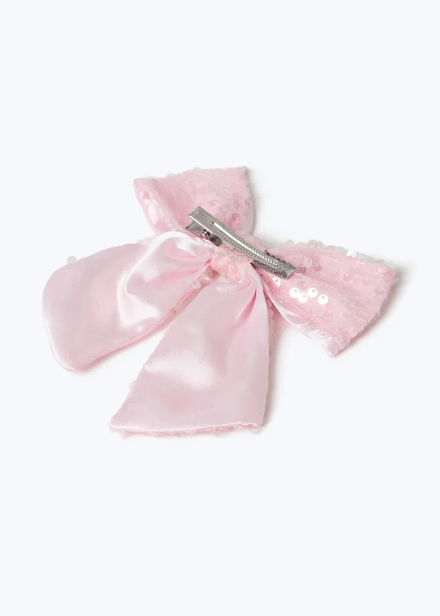 Muse Pink Sequin Bow Clip