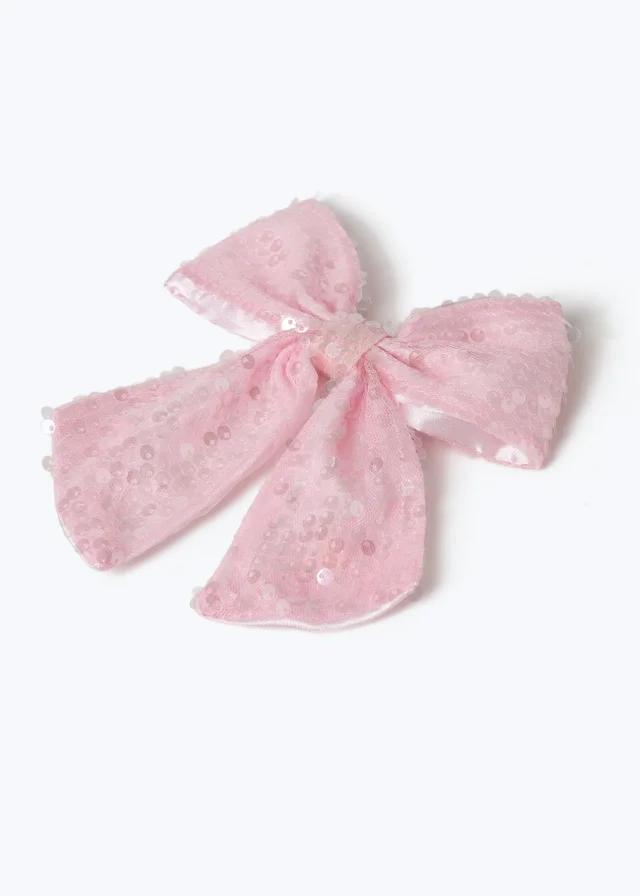 Muse Pink Sequin Bow Clip