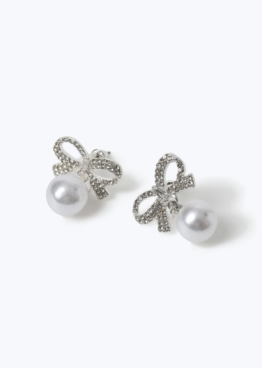Muse Silver Bow Pearl Drop Earrings - One Size Image 2