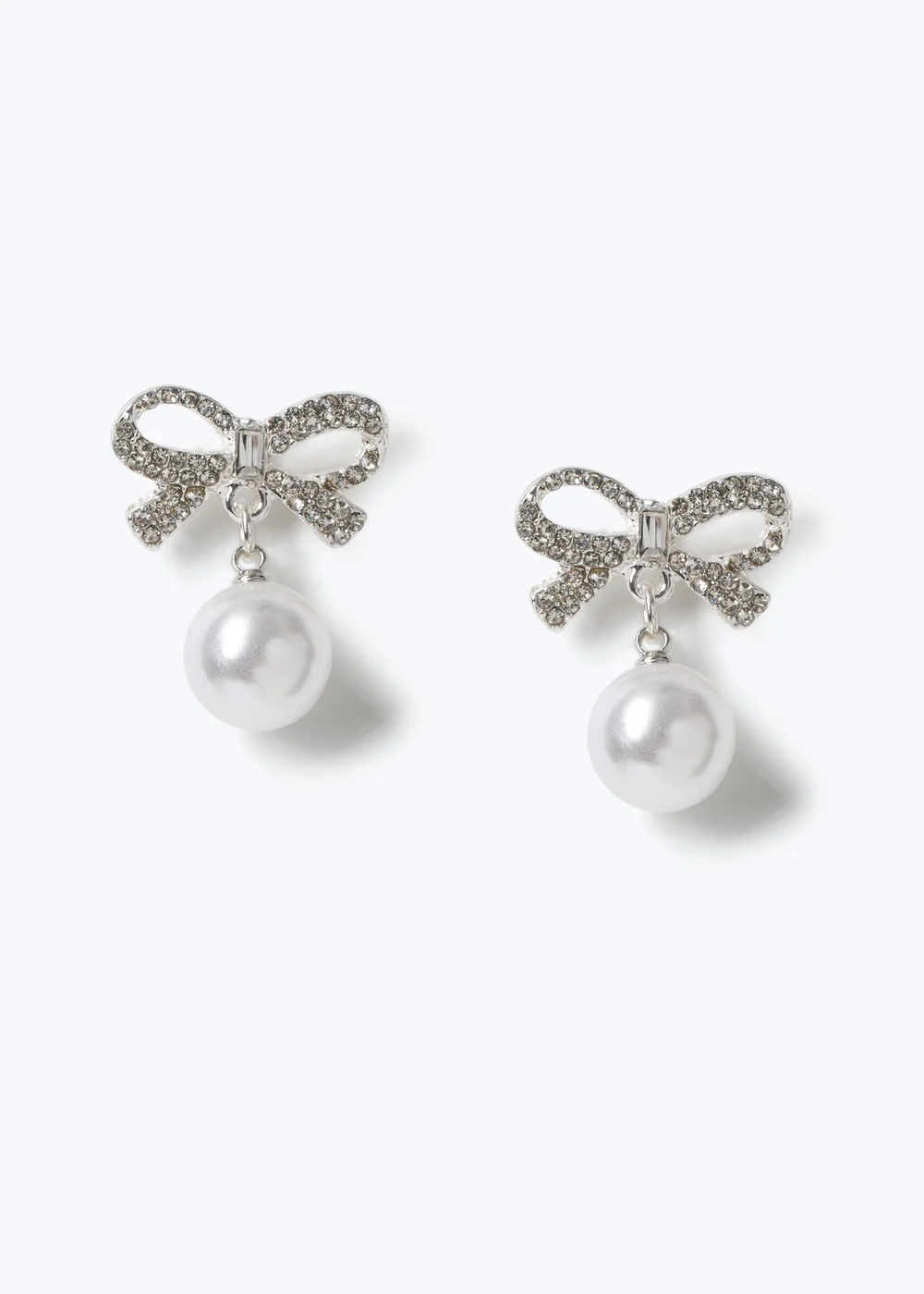 Muse Silver Bow Pearl Drop Earrings - One Size Image 1
