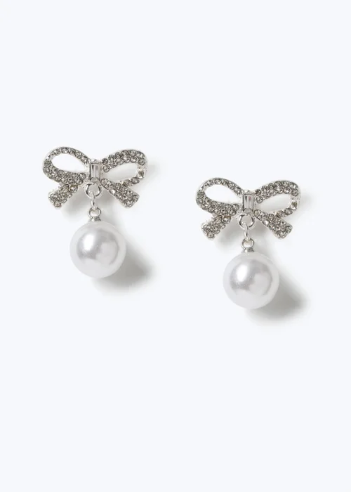 Muse Silver Bow Pearl Drop Earrings - One Size Image 1