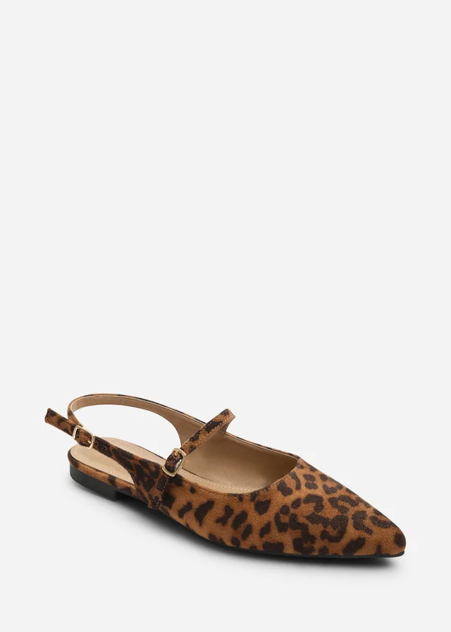 Where's That From Estrella Leopard Pointed Toe Mary Jane Open Back Ballet Flats
