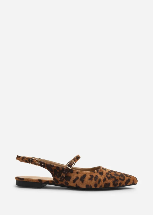Where's That From Estrella Leopard Pointed Toe Mary Jane Open Back Ballet Flats