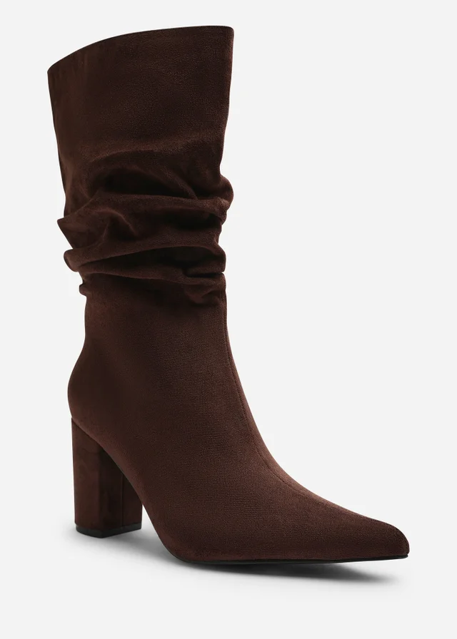 Where's That From Lilyana Brown Ruched Heeled Calf Boot