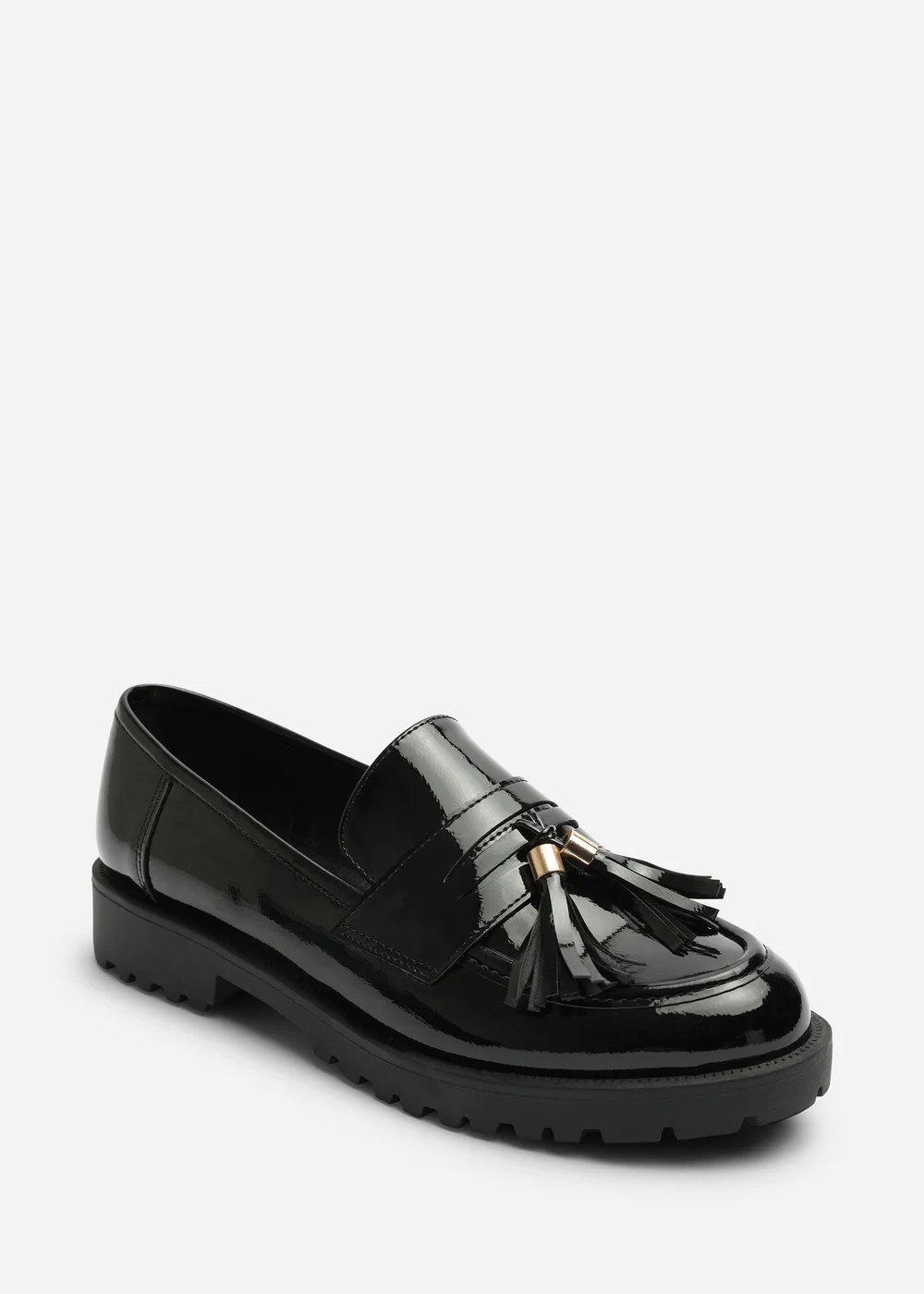 Where's That From Elyse Black Chunky Tassel Trim Detail Patent Loafers - 7 Image 1