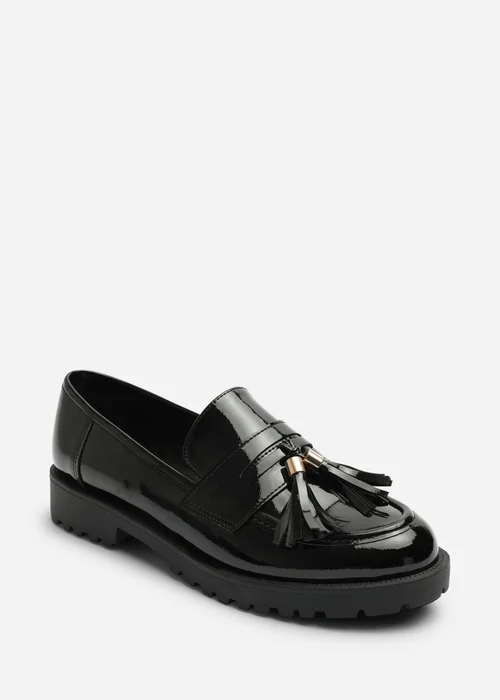 Where's That From Elyse Black Chunky Tassel Trim Detail Patent Loafers - 7 Image 1