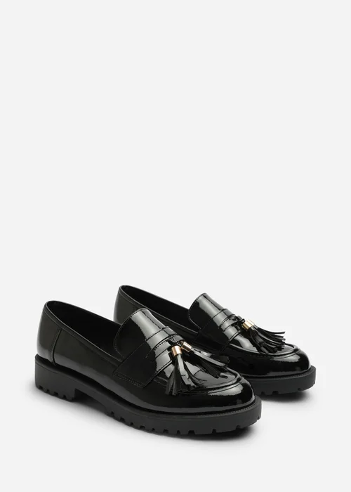 Where's That From Elyse Black Chunky Tassel Trim Detail Patent Loafers - 7 Image 3