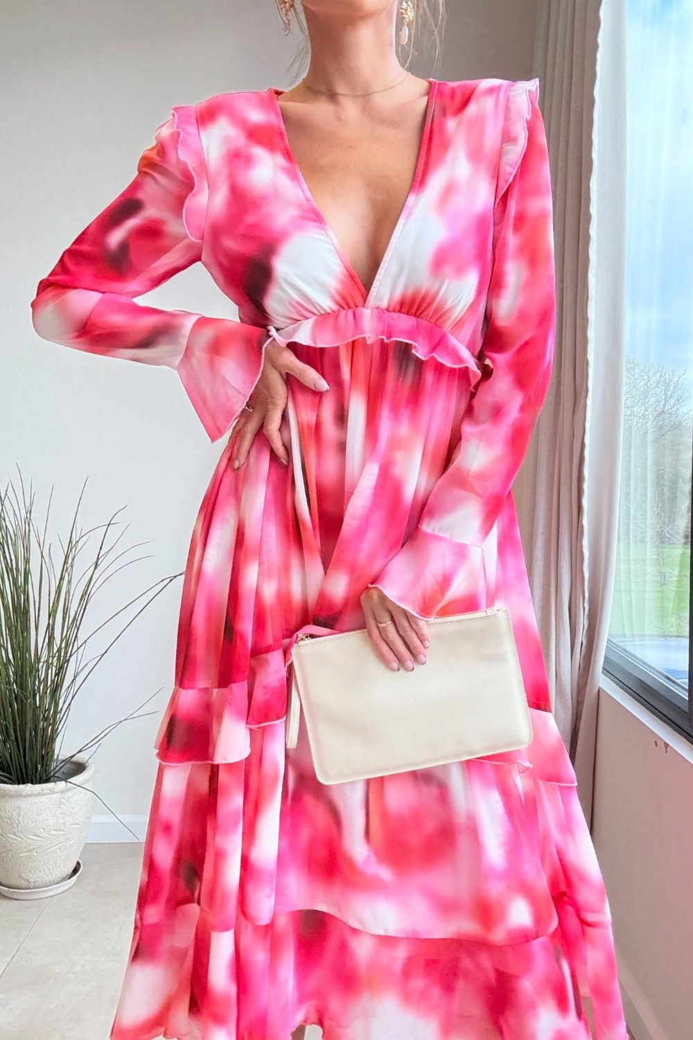 Style Cheat Pink Abstract Birdie Frill Tie-Back Dress - 6 Image 2