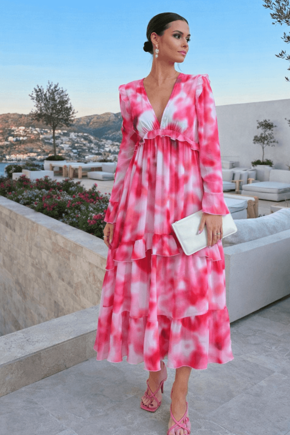 Style Cheat Pink Abstract Birdie Frill Tie-Back Dress - 6 Image 6