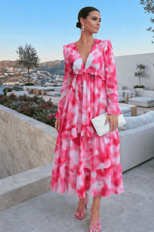 Style Cheat Pink Abstract Birdie Frill Tie-Back Dress - 6 Image 6