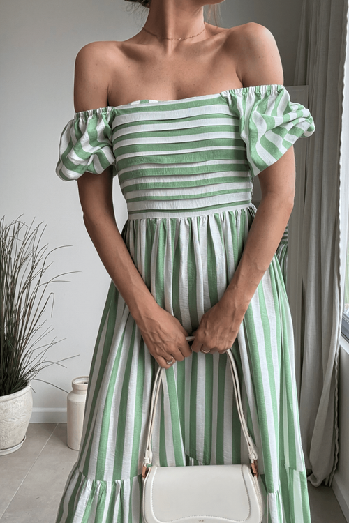 Style Cheat Green Stripe Leighton Puff Sleeve Midi Dress - 18 Image 6