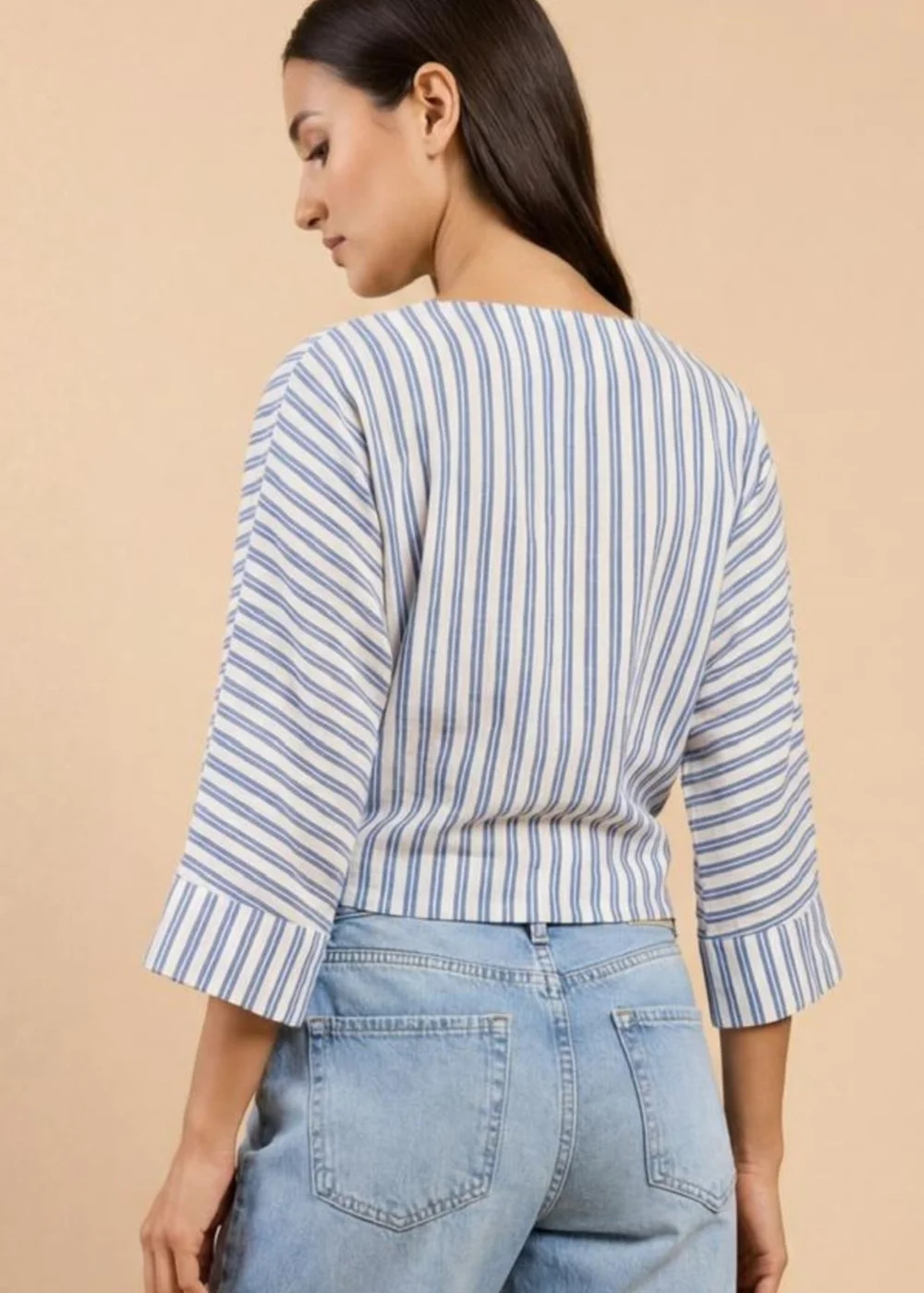 Little Mistress Blue Stripe Tie-Knot Top with V-Neck - 10 Image 2