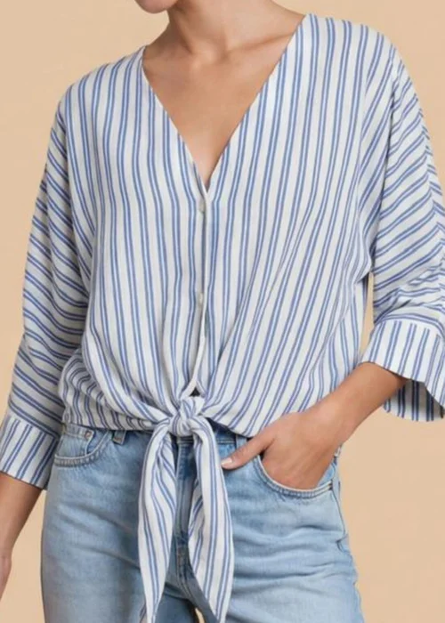 Little Mistress Blue Stripe Tie-Knot Top with V-Neck - 10 Image 3