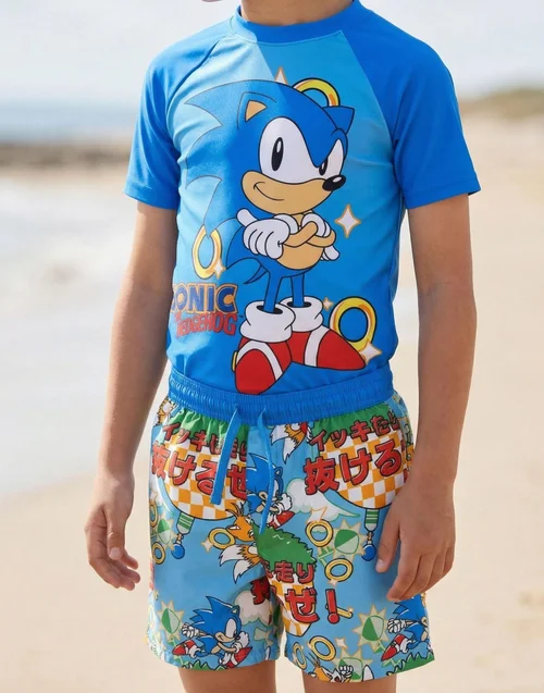 Vanilla Underground Sonic The Hedgehog Boys Blue Gamer 2 Piece Swim Set (4-14 Years) - 5-6 Yrs Image 2