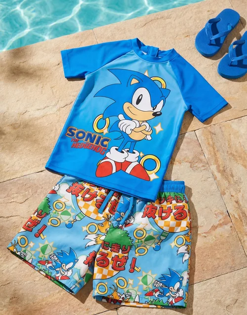 Vanilla Underground Sonic The Hedgehog Boys Blue Gamer 2 Piece Swim Set (4-14 Years) - 5-6 Yrs Image 4