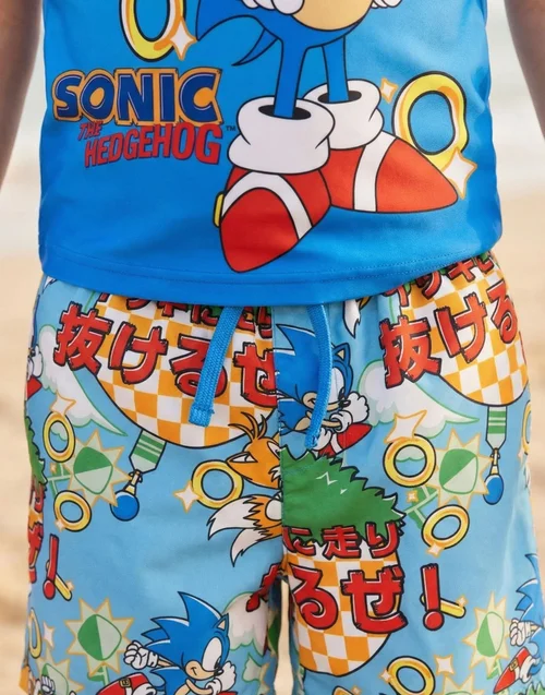 Vanilla Underground Sonic The Hedgehog Boys Blue Gamer 2 Piece Swim Set (4-14 Years) - 5-6 Yrs Image 3