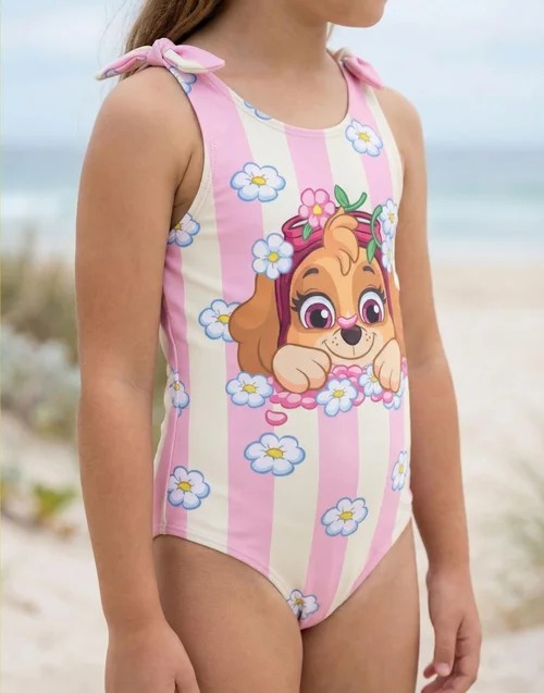 Vanilla Underground Paw Patrol Girls Pink Skye Flowers 1 Piece Swimming Costume (2-7 Years) - 2-3 Yrs Image 3