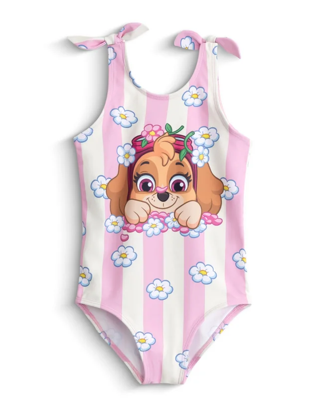 Vanilla Underground Paw Patrol Girls Pink Skye Flowers 1 Piece Swimming Costume (2-7 Years)