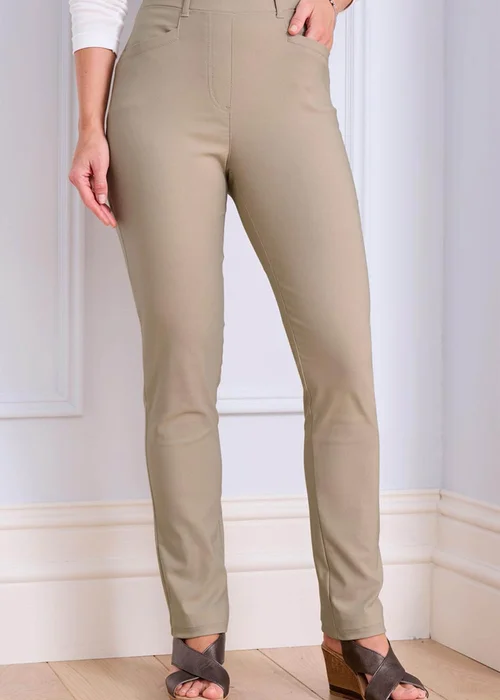 Cotton Traders Beige Super Stretchy Pull On Slim Leg Trousers - 12 S Image 2