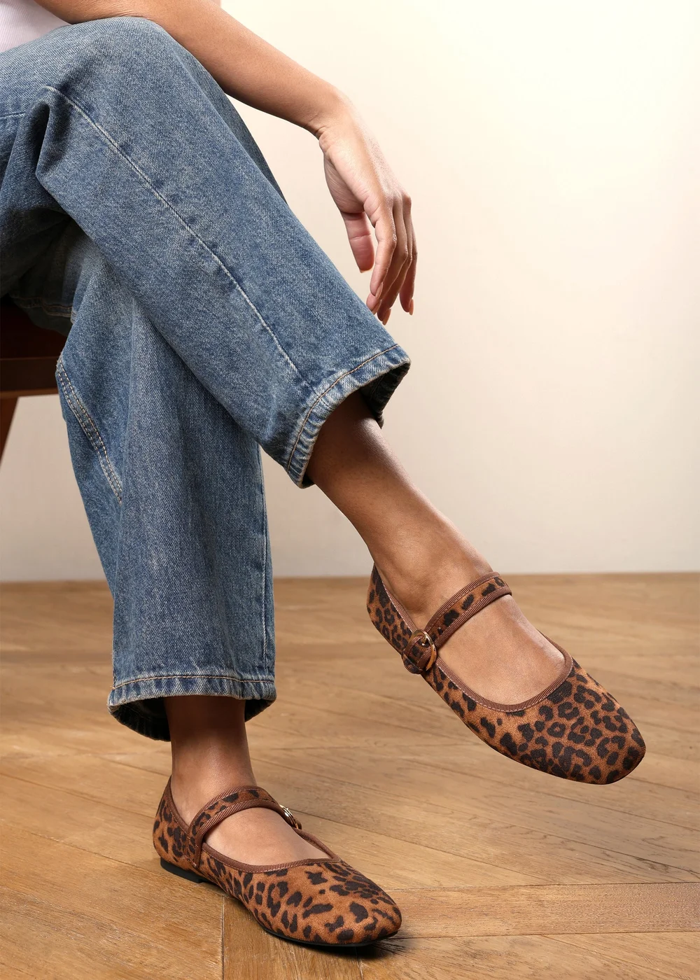 Where's That From Karsyn Leopard Wide Fit Mary Jane Ballet Flats With Buckle Detail - 7 Wide Image 2