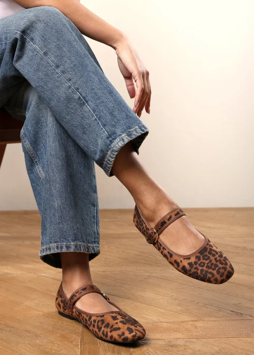 Where's That From Karsyn Leopard Wide Fit Mary Jane Ballet Flats With Buckle Detail - 7 Wide Image 2