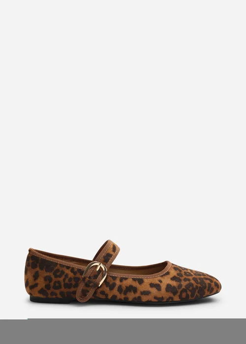 Where's That From Karsyn Leopard Wide Fit Mary Jane Ballet Flats With Buckle Detail - 7 Wide Image 1
