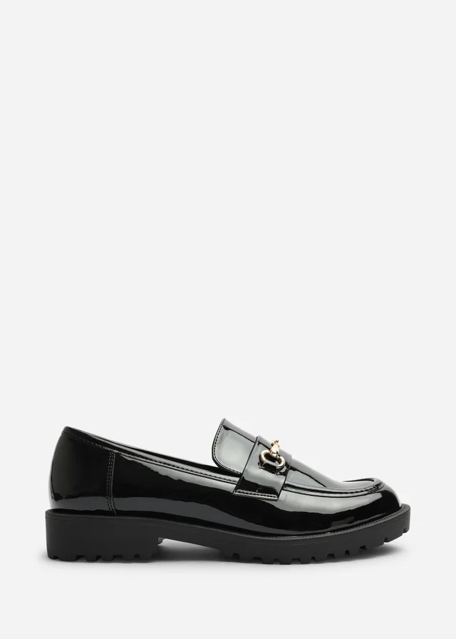 Where's That From Aadhya Black Chunky Snaffle Trim Detail Loafers